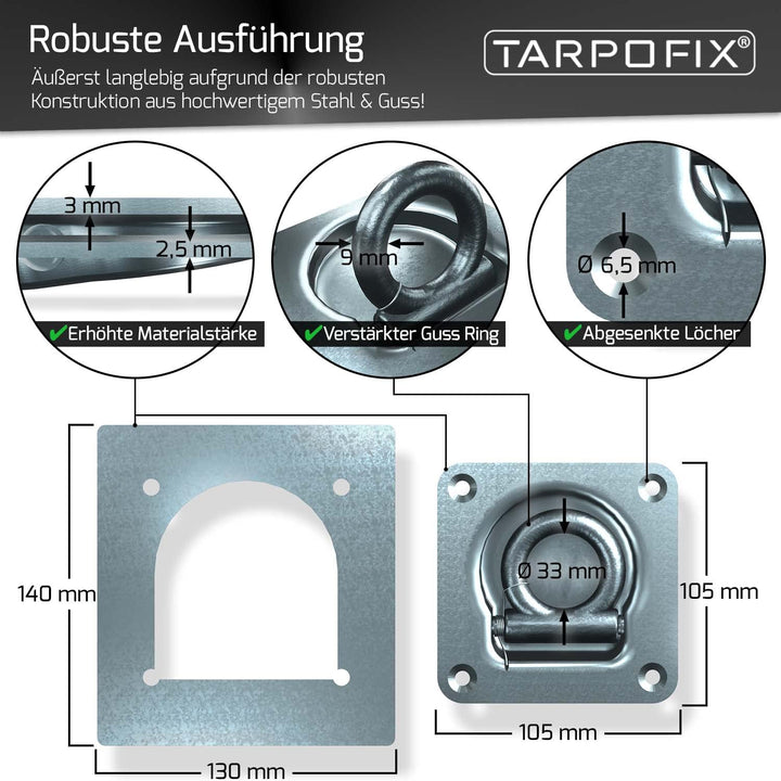 Zurrösen Anhänger Stahl verzinkt 800 daN mit Gegenplatten 6er-Set - Bild 2