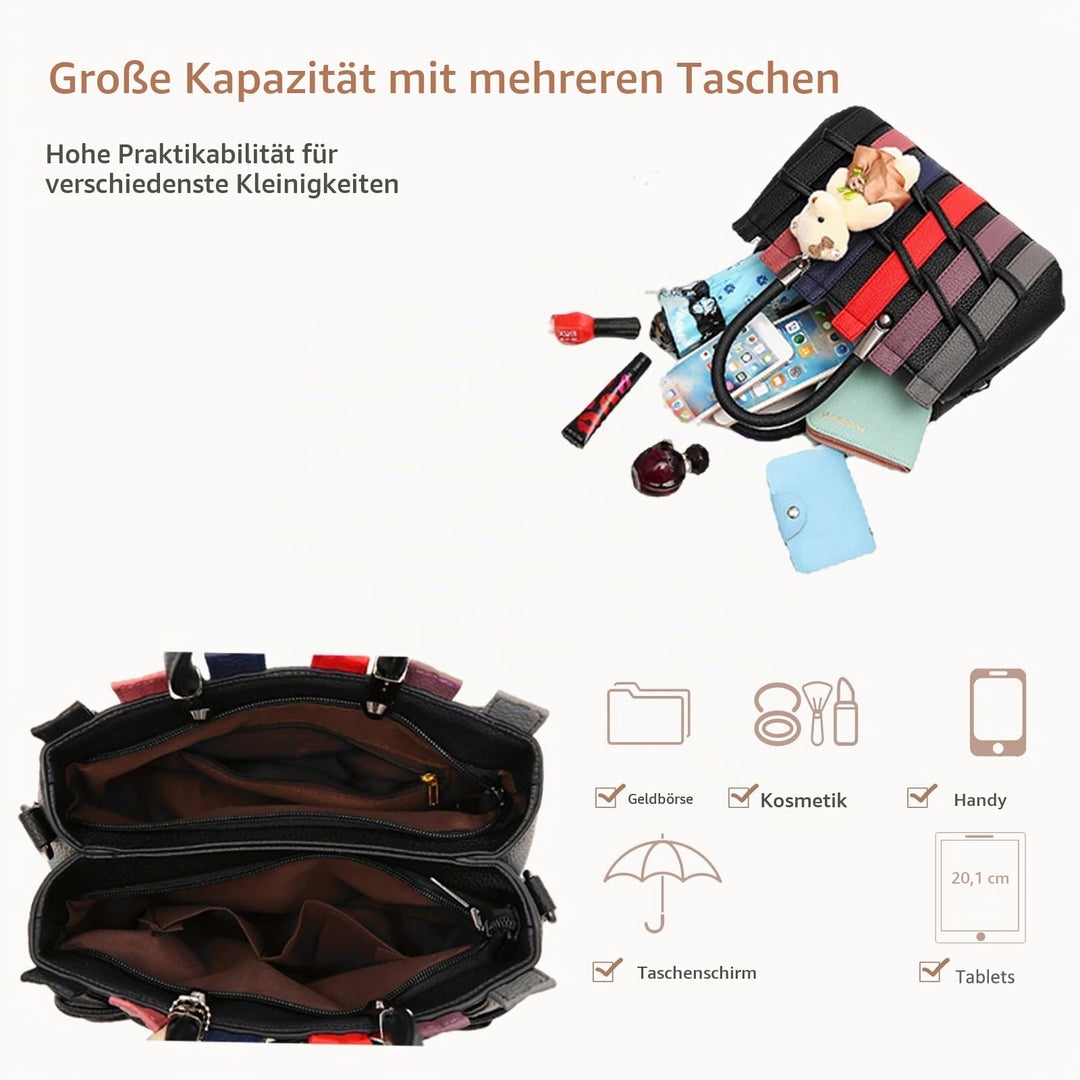 Handtasche Damen PU-Leder Umhängetasche Zweifarbig 27x17x27 cm - Bild 5