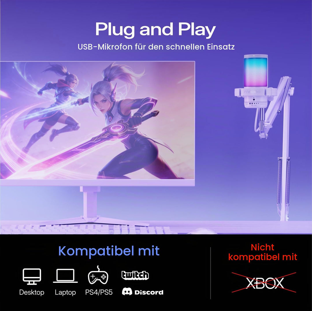 Gaming Mikrofon USB mit RGB, Nierencharakteristik, Galgenarm &amp; Pop-Filter - Bild 7