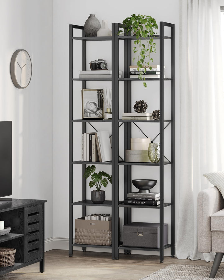 Bücherregal Industrial 6 Ebenen Stahl-Holz schmal 186 cm - Bild 3