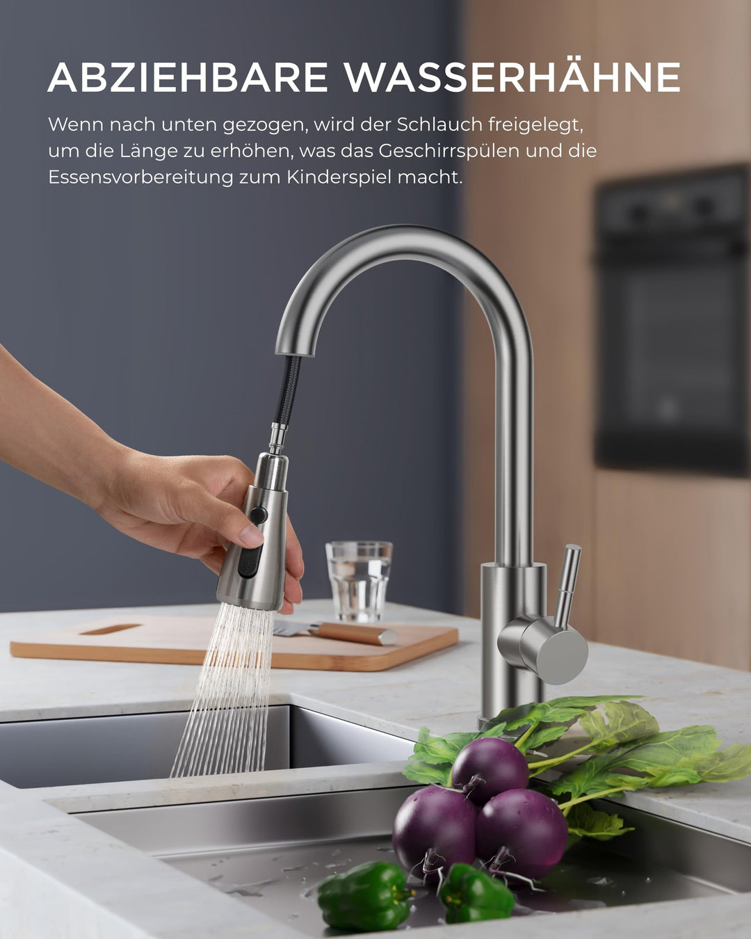 Küchenarmatur ausziehbar Edelstahl 360° schwenkbar 2 Strahlarten - Bild 2