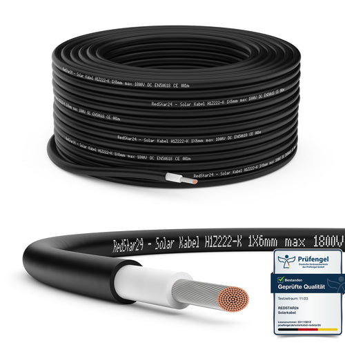 Solarkabel 6mm² schwarz 50m TÜV-geprüft UV-beständig PV