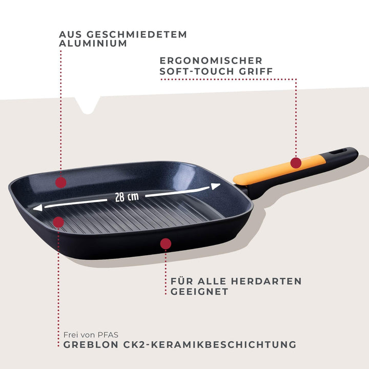 Grillpfanne Aluminium Ø 28 cm Keramikbeschichtung PFAS-frei Orange - Bild 2