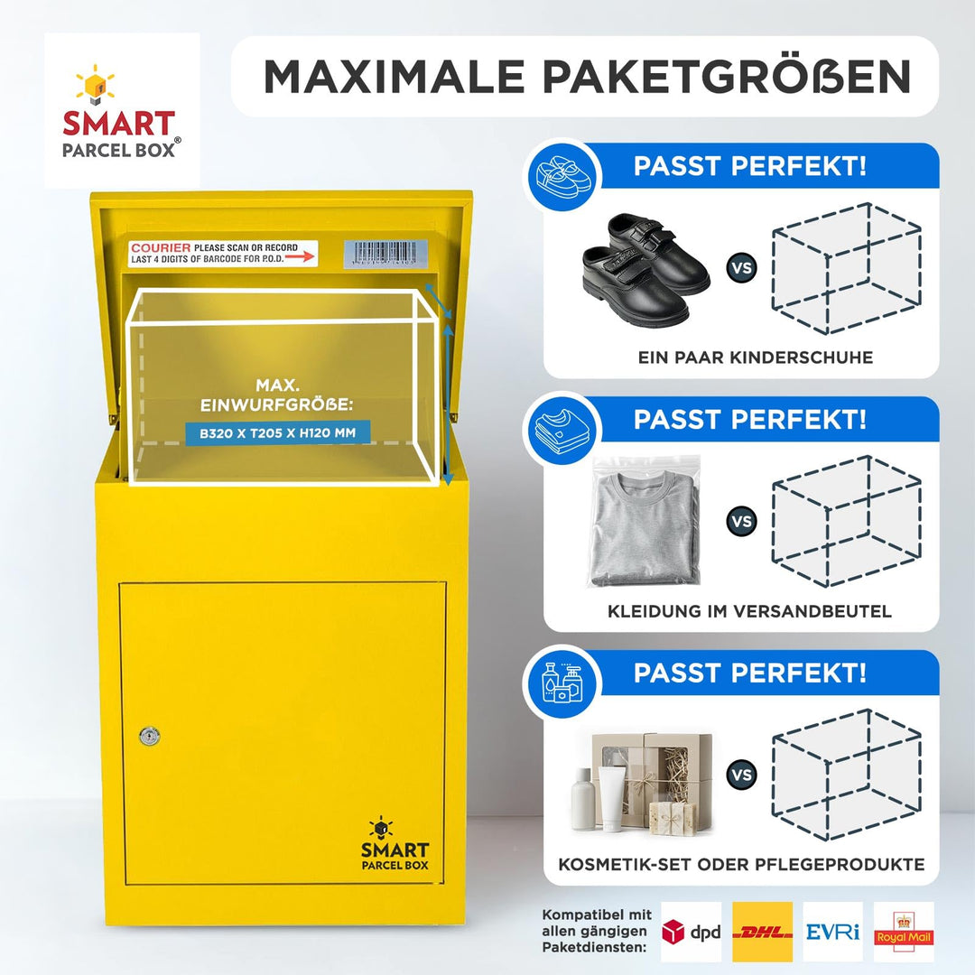 Paketbriefkasten Stahl wetterfest Grösse M mit Rückholsperre, Gelb - Bild 10