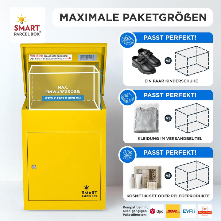 Paketbriefkasten Stahl wetterfest Grösse M mit Rückholsperre, Gelb - Bild 10