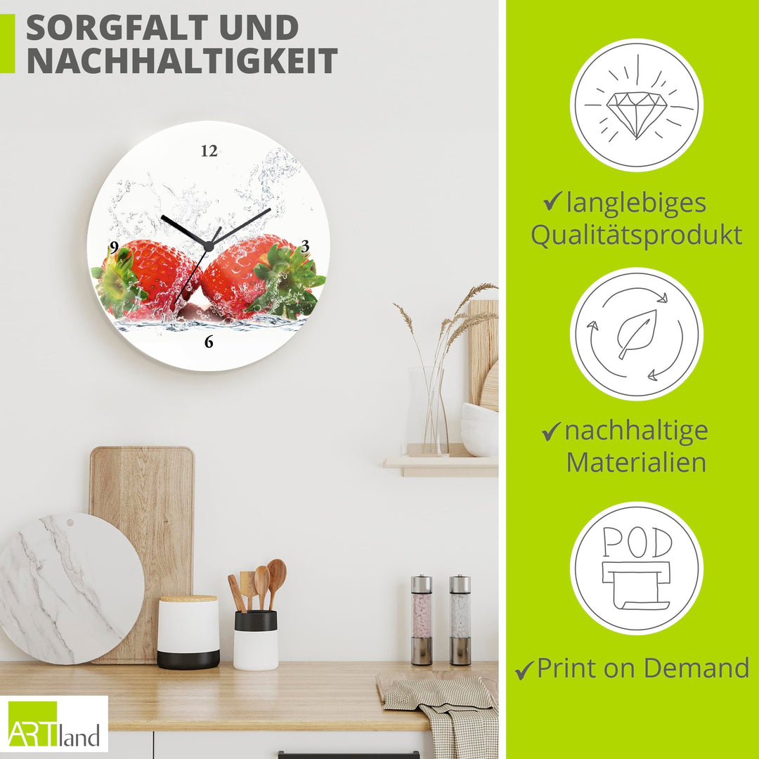 Wanduhr Glas lautlos rund Ø 30 cm Erdbeere Motiv Funkuhr - Bild 5