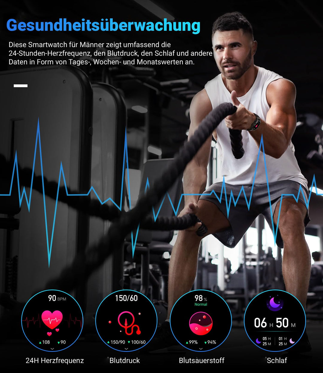 Smartwatch mit Telefonfunktion 1,39 Zoll 111 Sportmodi IP67 Herren - Bild 4