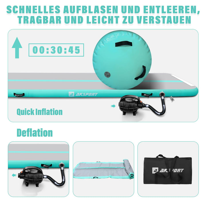 Airtrack Gymnastikmatte aufblasbar 3m mit Luftrolle und Pumpe - Bild 4