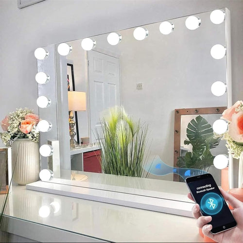 Schminkspiegel mit Beleuchtung 18 LED Bluetooth 80x58cm Weiss