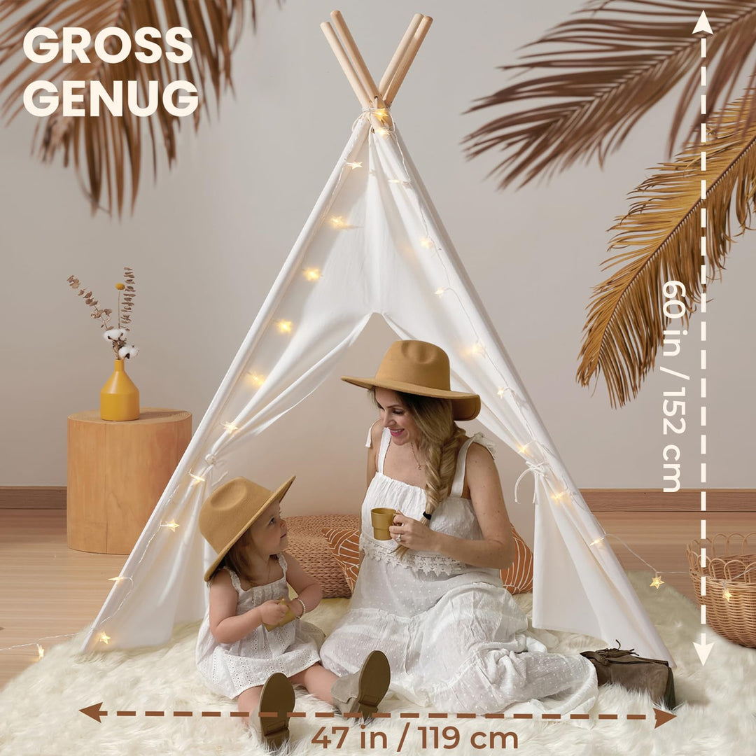 Tipi Zelt Kinder 100% Baumwolle 122x168 cm mit Lichterkette - Bild 5