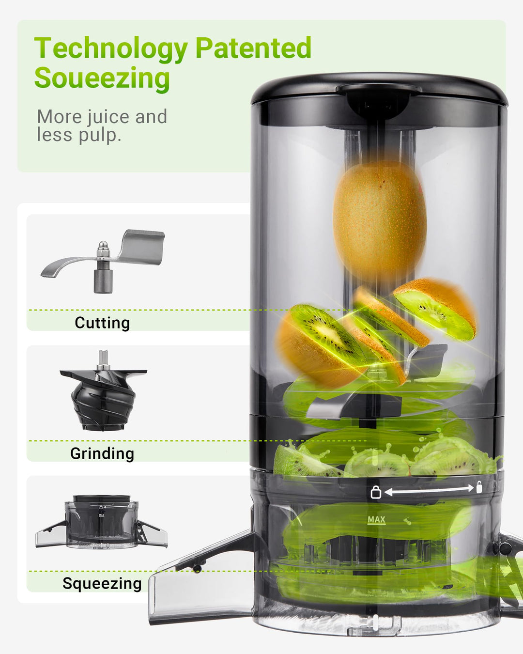 Slow Juicer 120mm Einfüllschacht 0,8L für ganze Früchte, Glanzschwarz - Bild 6