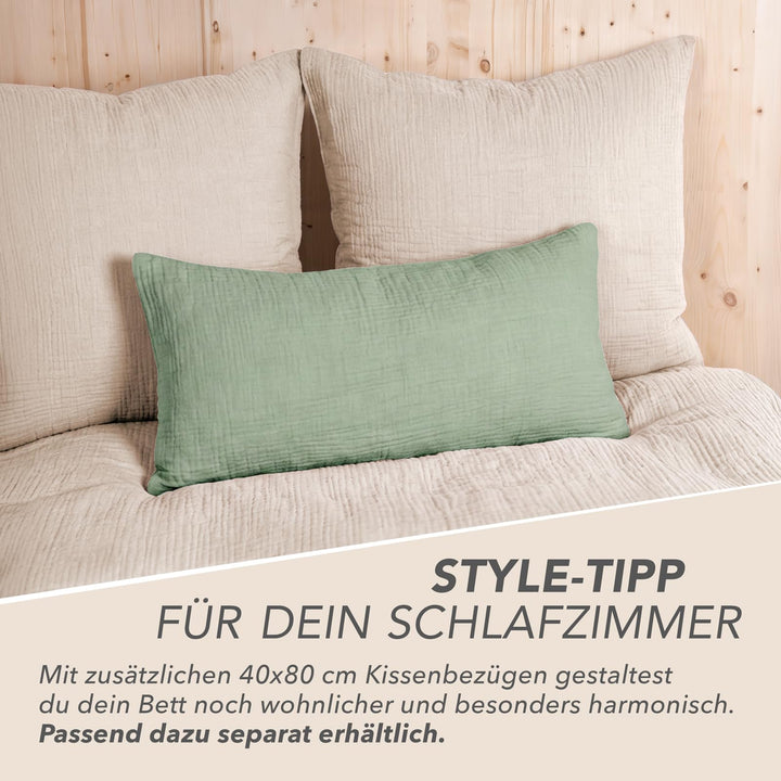 Musselin Bettwäsche 4-teilig Baumwolle 135x200 beige bügelfreie - Bild 7