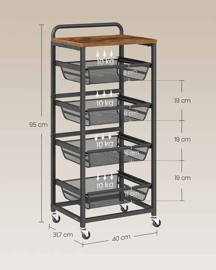 Servierwagen 5 Ebenen Metall mit Körben rollbar 40x32x95 cm - Bild 3