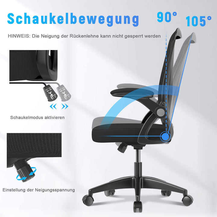 Bürostuhl Netz ergonomisch mit Lordosenstütze und klappbaren Armlehnen - Bild 4
