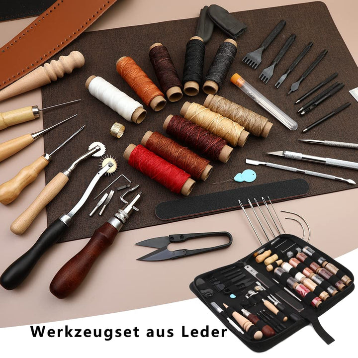 Leder Näh-Set 57-teilig mit Wachsgarn, Ahlen und Stanzwerkzeug - Bild 3