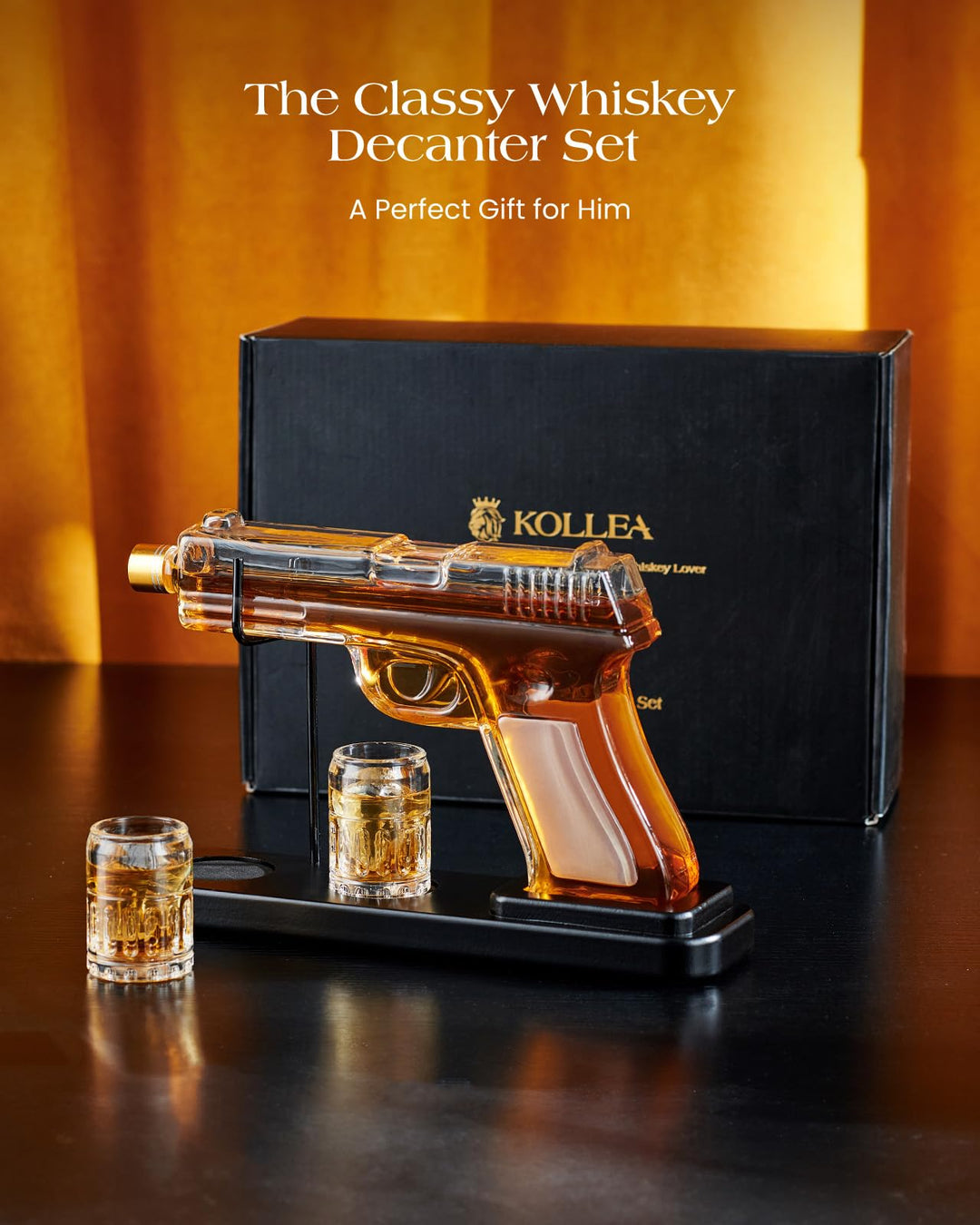 Whisky Karaffe Set mit 2 Gläsern und Holzständer, bleifreies Glas - Bild 6