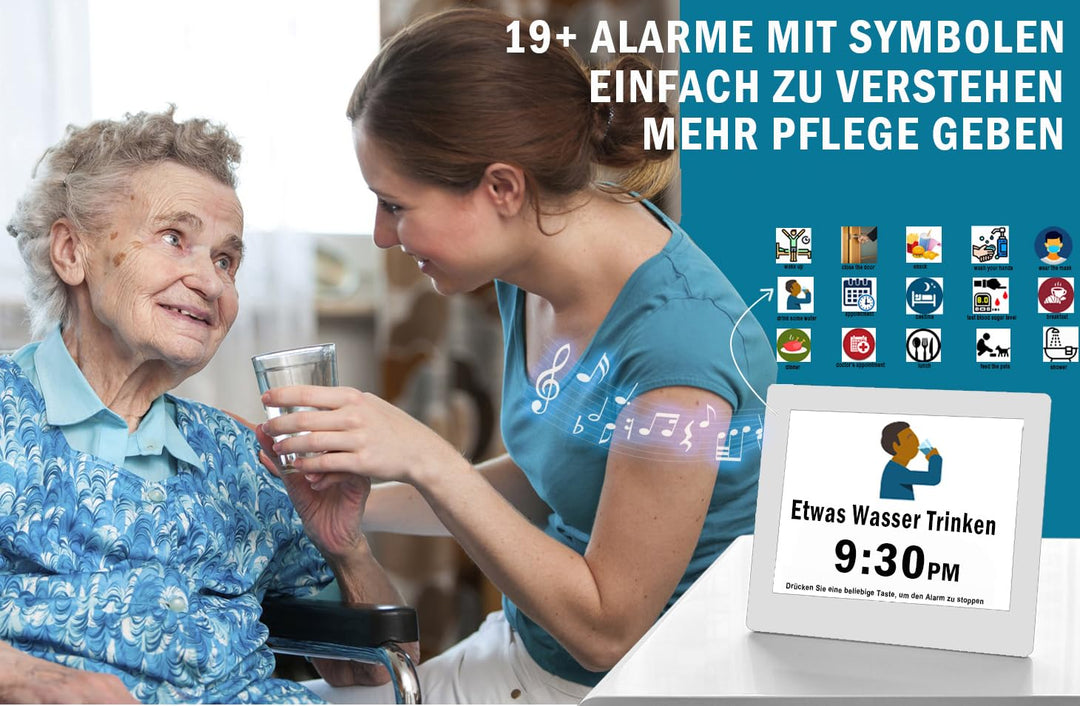 Digitale Seniorenuhr 8 Zoll mit Fernbedienung 19 Alarme Kalender - Bild 3