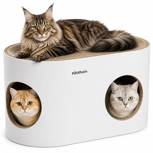Katzenhaus 3-in-1 aus Wellpappe mit Höhle, Bett & Kratzbrett