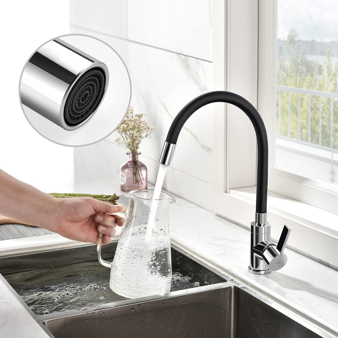 Küchenarmatur Schwarz flexibler Silikon-Auslauf 360° schwenkbar - Bild 7