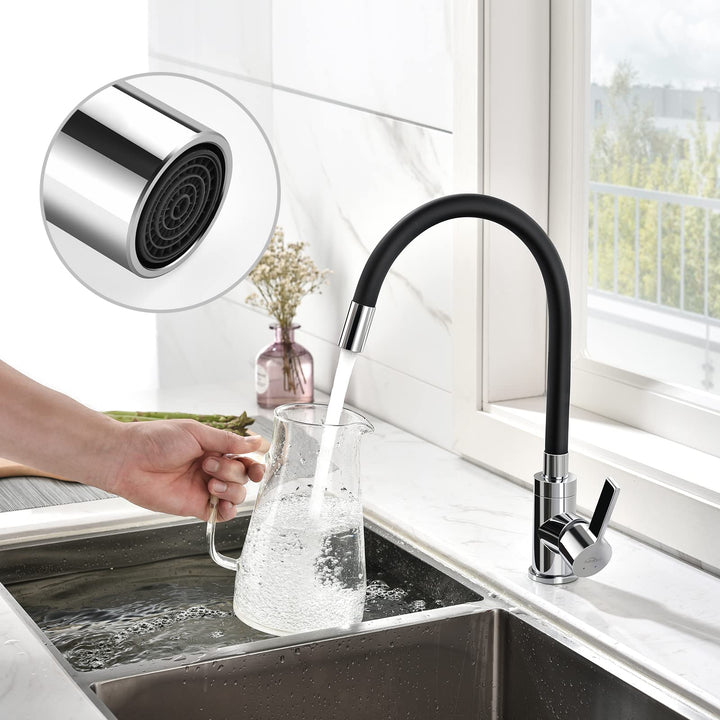 Küchenarmatur Schwarz flexibler Silikon-Auslauf 360° schwenkbar - Bild 7