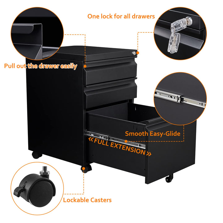 Rollcontainer Stahl abschliessbar 3 Schubladen 39x50x62 cm schwarz - Bild 3