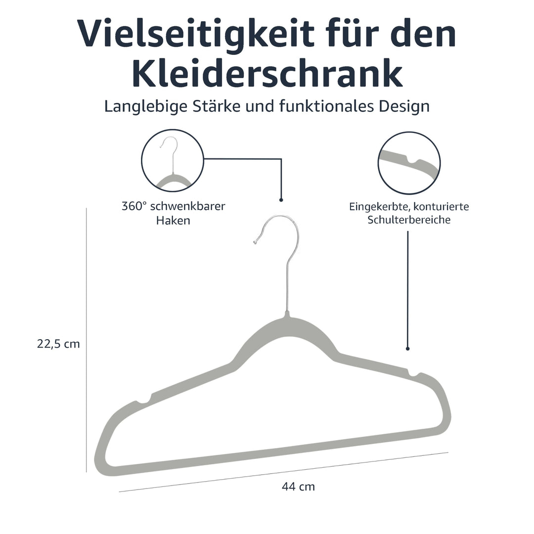 Samtbügel für Anzug und Kostüm 100er-Set ultraschlank Grau - Bild 5