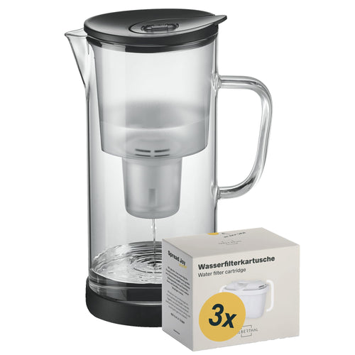 Wasserfilter-Kanne Borosilikatglas 2,7 l mit 3 Filterkartuschen
