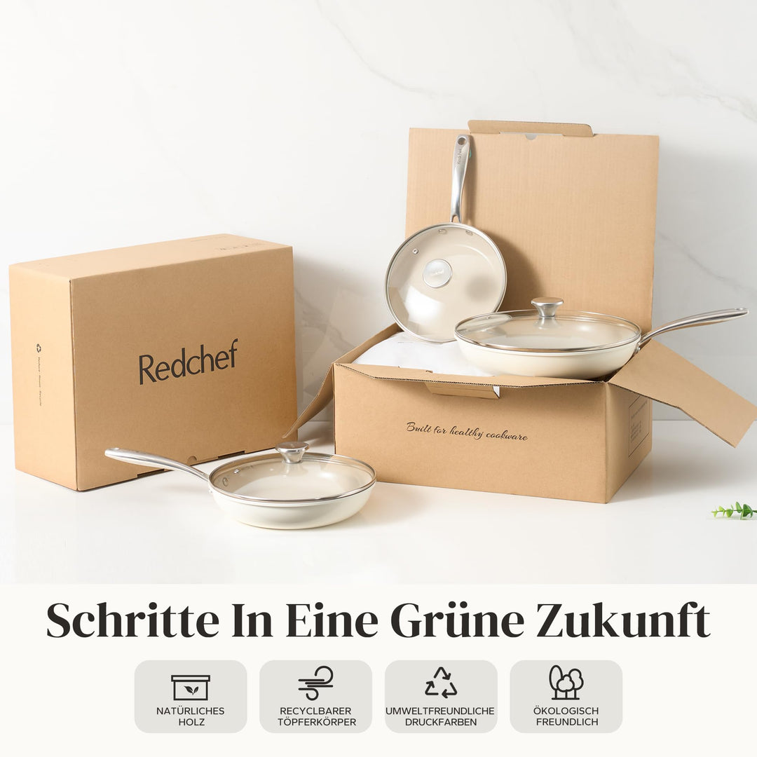 Keramik-Pfannenset 20/24/28 cm Induktion 6-teilig PTFE-frei beige - Bild 9