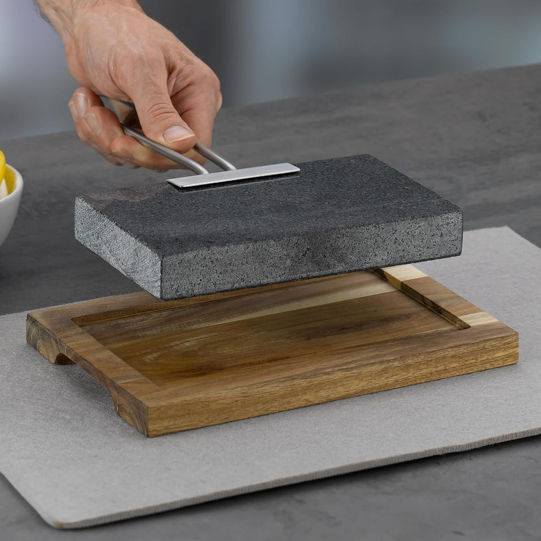 Steingrill Granit mit Akazienholz-Servierplatte 20x12 cm Tischgrill - Bild 6