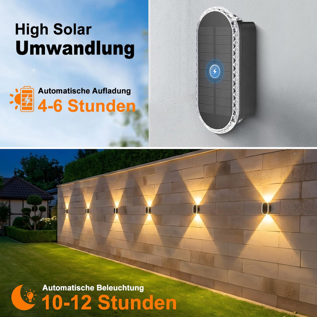 Solar Wandleuchte Aussen Up Down IP65 8er Set 3 Lichtfarben - Bild 3