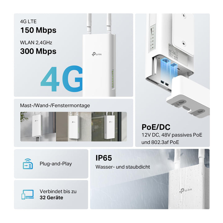 Outdoor 4G LTE Router SIM Karte IP65 PoE 150 Mbit/s WLAN - Bild 2