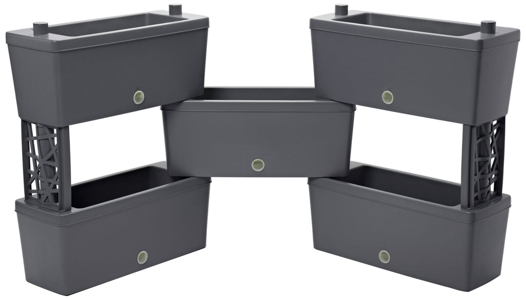 Pflanzgefäss-Set modular mit Selbstbewässerung 5-teilig grau