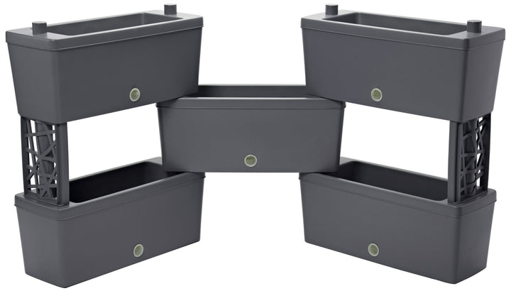 Pflanzgefäss-Set modular mit Selbstbewässerung 5-teilig grau