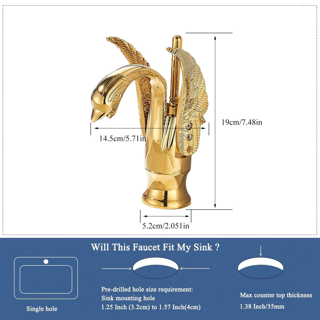 Waschtischarmatur Gold Schwanen-Design Einhebel Messing für Badezimmer - Bild 5