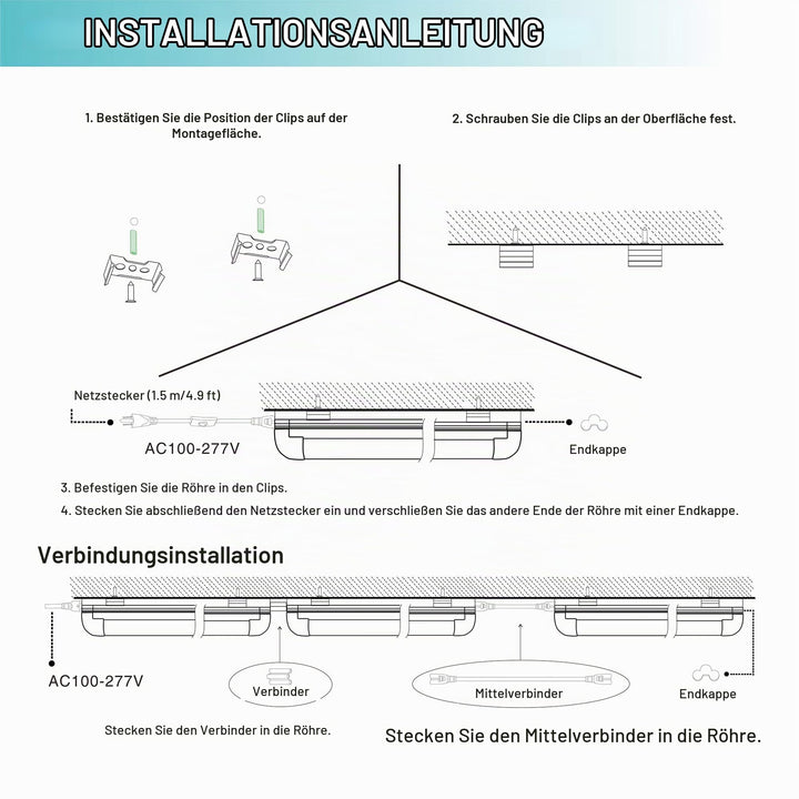 LED Feuchtraumleuchte 150cm 40W 5200lm verknüpfbar 10er-Pack - Bild 6