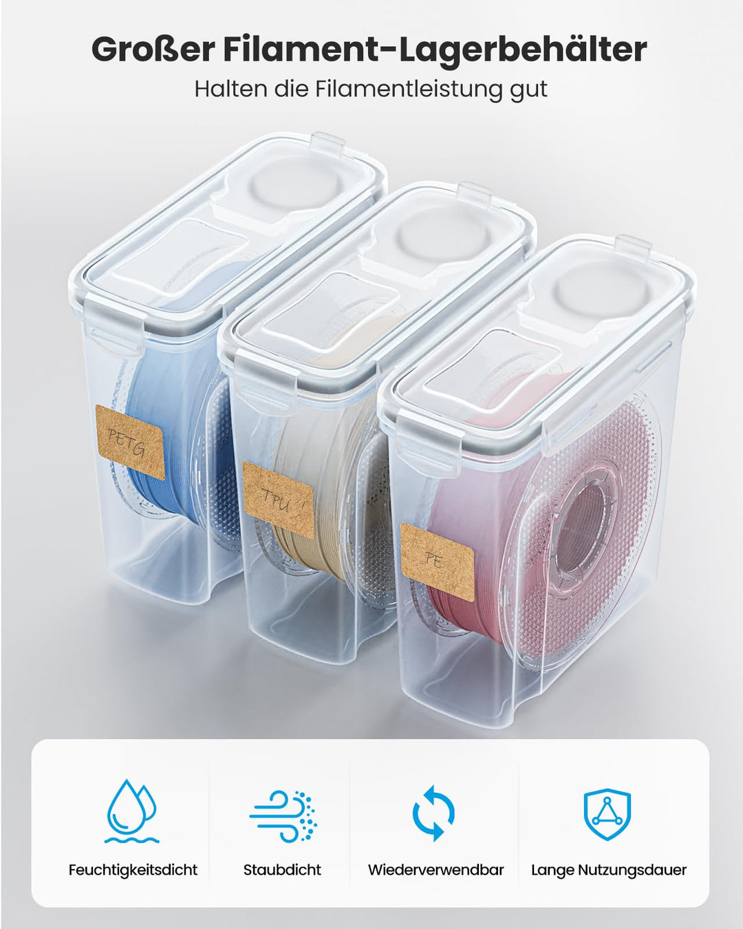 Filament Aufbewahrungsbox 4L wasser- und staubdicht 8er-Set mit Trockenmittel - Bild 2