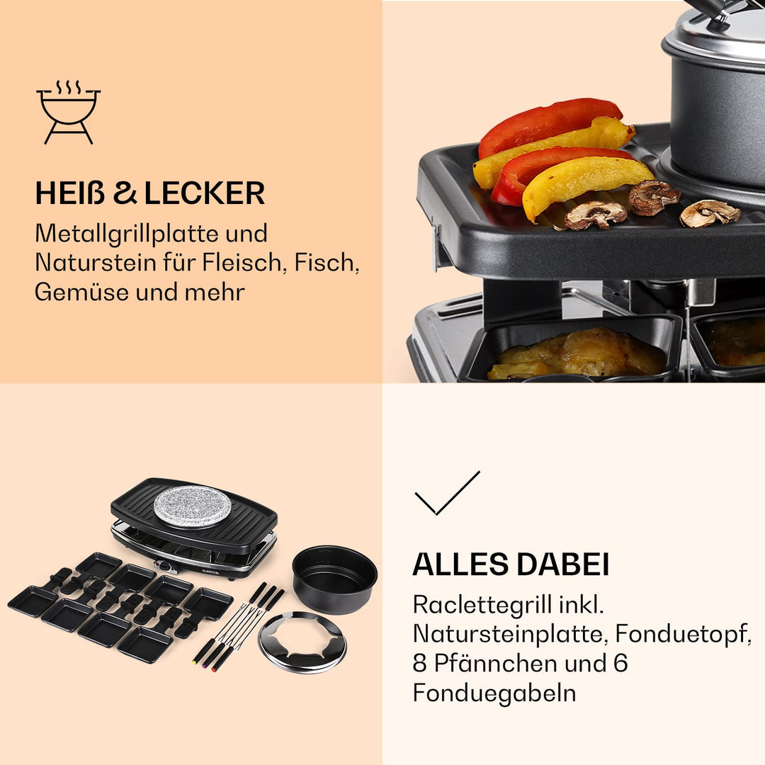 Raclette-Fondue-Set 3-in-1 mit Steinplatte 1100W fuer 8 Personen - Bild 5