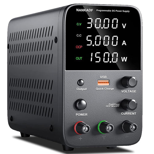 Labornetzgerät 0-30V 0-5A DC mit USB-Schnellladung und Kurzschlussalarm