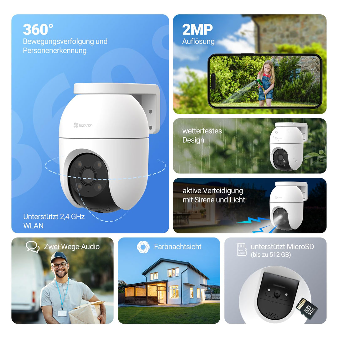 Outdoor WLAN IP Kamera 1080p 360° mit Farbnachtsicht 2er Set - Bild 2