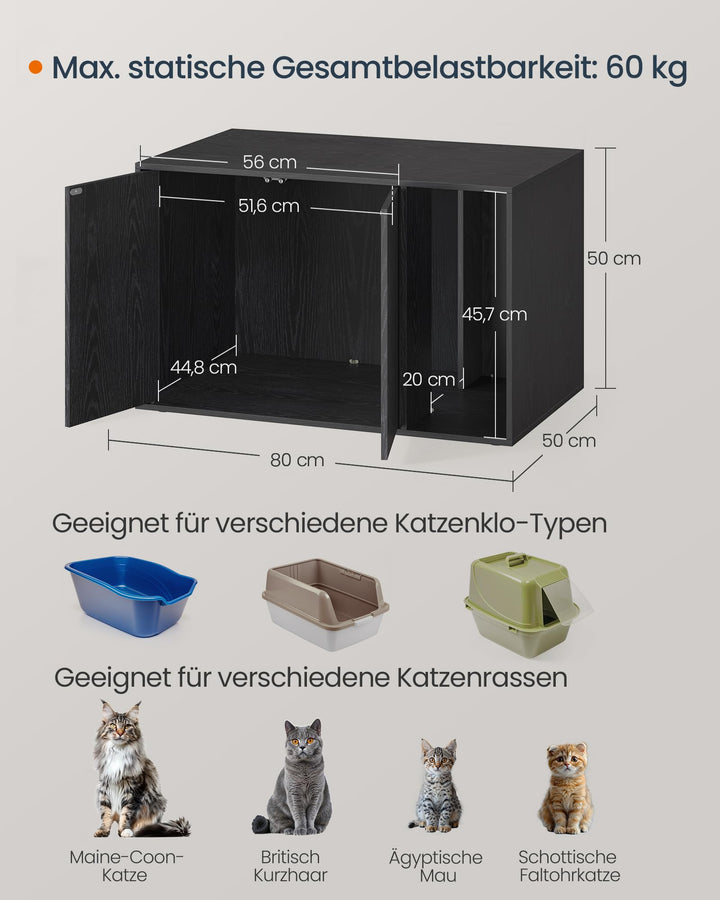 Katzenklo-Schrank Holz werkzeuglos schwarz 56x45x46 cm 60kg - Bild 4