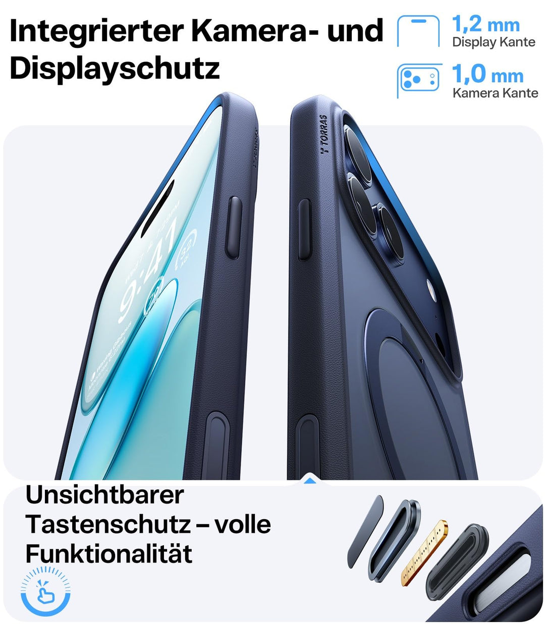 iPhone 17 Pro Hülle 360° MagSafe Ständer Blau Militärschutz - Bild 7