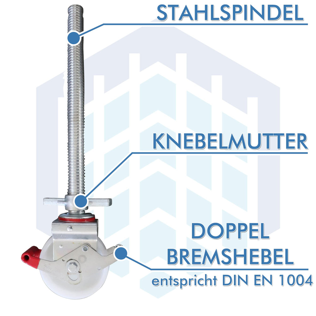 Gerüstrollen 150 mm Nylon mit Stahlspindel doppelt gebremst 4er-Set - Bild 4