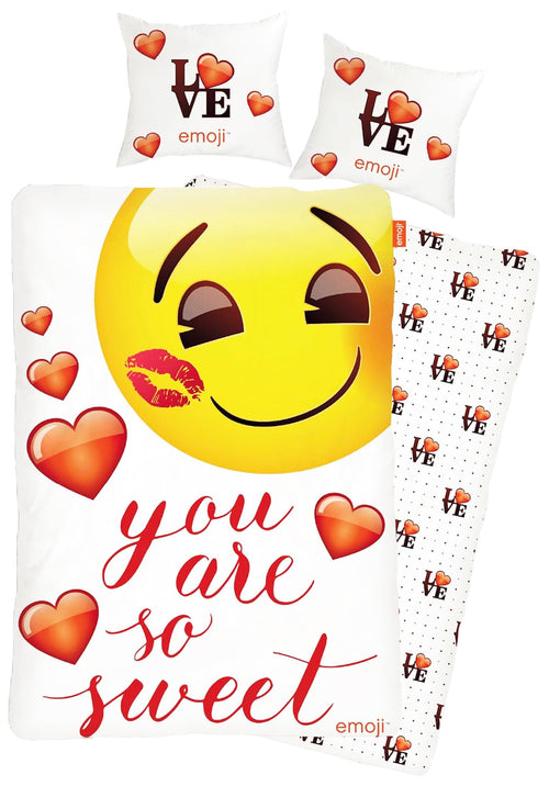 Wende-Bettwäsche Emoji Sweet Hearts 135x200 cm Baumwolle