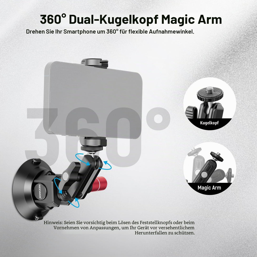 Saugnapf Kamerahalterung 76mm mit Kugelkopf Magic Arm 1/4" 3/8" - Bild 5