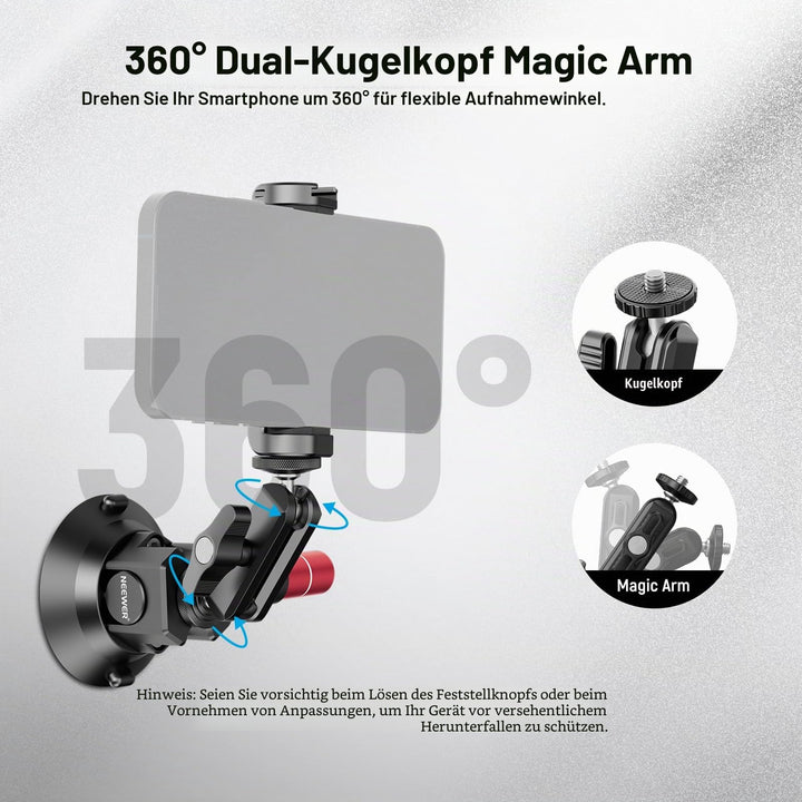 Saugnapf Kamerahalterung 76mm mit Kugelkopf Magic Arm 1/4" 3/8" - Bild 5