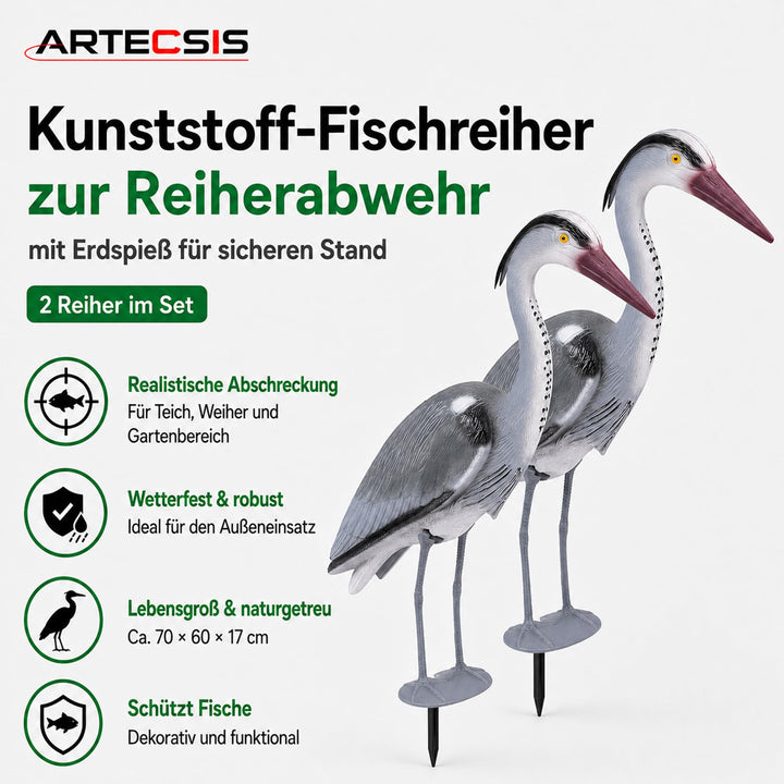 Fischreiher Attrappe 70 cm Kunststoff mit Erdspieß 2er-Set Teichschutz - Bild 9
