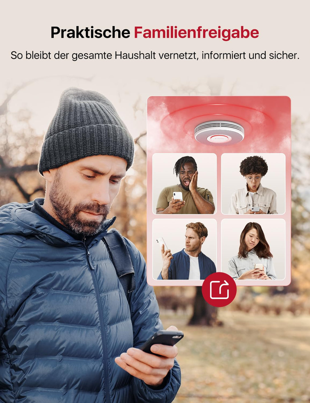 Rauchmelder WLAN mit Sprachausgabe 17 Standorte vernetzt, 3 Stück - Bild 5