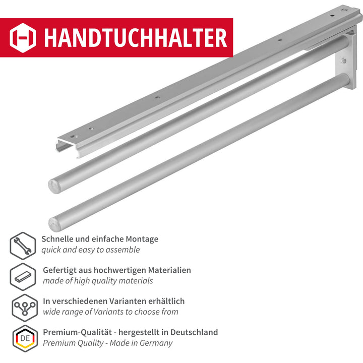 Handtuchhalter ausziehbar Aluminium 2-armig Küche &amp; Bad silber - Bild 2