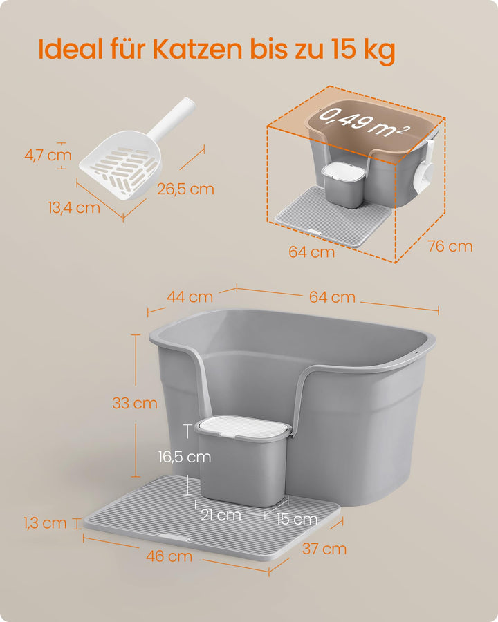 Katzentoilette Grosse Katzen 64x44x33 cm 4-in-1 Set hohe Seitenwände - Bild 4