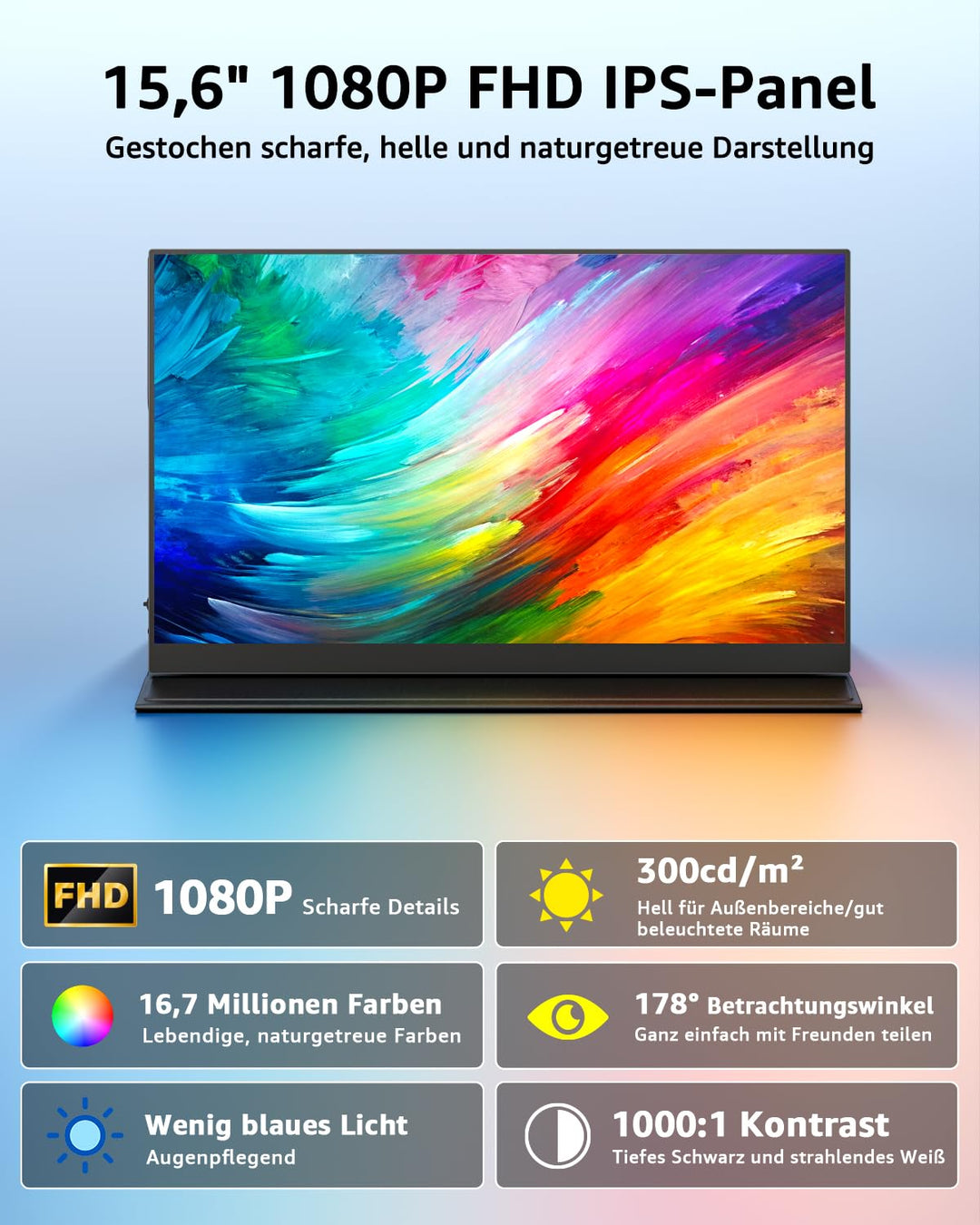 Tragbarer Monitor 15,6 Zoll FHD IPS USB-C HDMI für Laptop PS5 Xbox - Bild 5